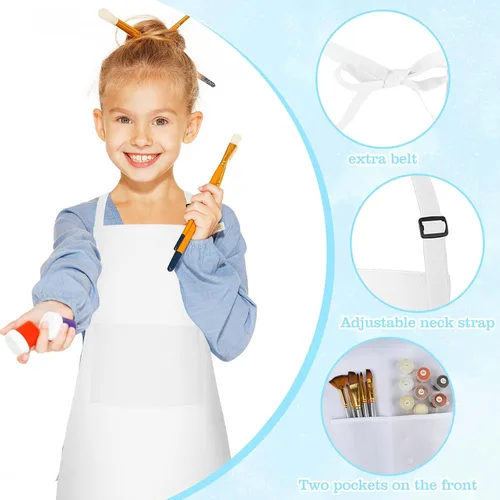 Miniatura 3 de MEEZY Paquete de 8 delantales para niños a granel con bolsillos ajustables, delantal de pintura para niños, delantal de chef para niños, pintura