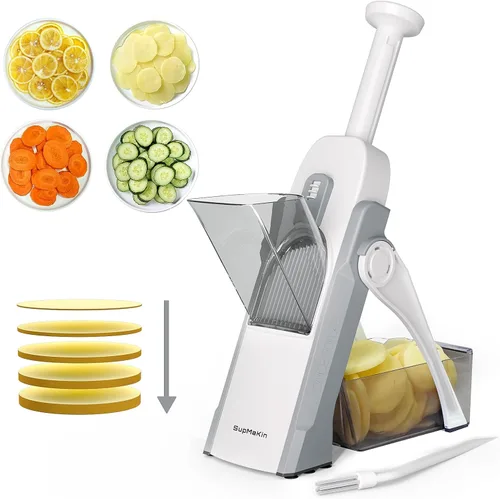 SupMaKin Cortador de Mandolina Seguro para Cocina, Cortador de Patatas para Papas Fritas, Cortador de Verduras y Alimentos, Grosor Ajustable de