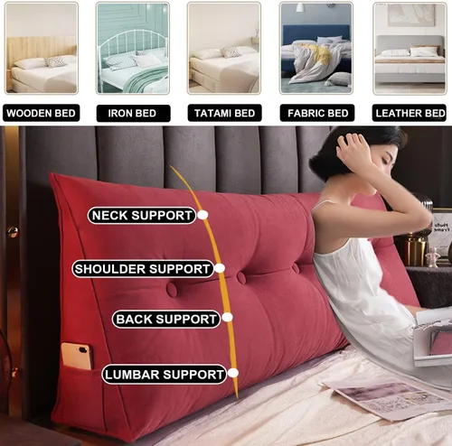 Miniatura 7 de Almohada triangular grande de cuña de lectura, cojín de cabecera para reposo en cama, almohada de forro polar para cabecero, respaldo con funda
