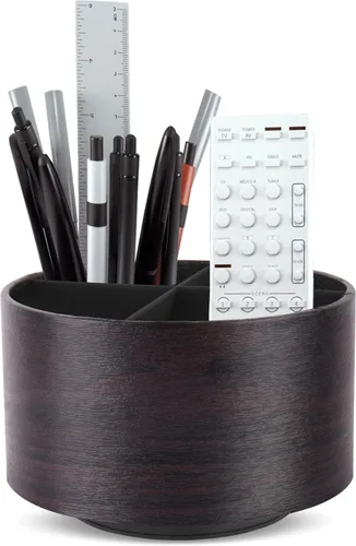 Miniatura 15 de Organizador Redondo de Cuero para Suministros de Arte, Soporte para Control Remoto, Rotación de 360 Grados, Soporte Multifuncional para Lápices