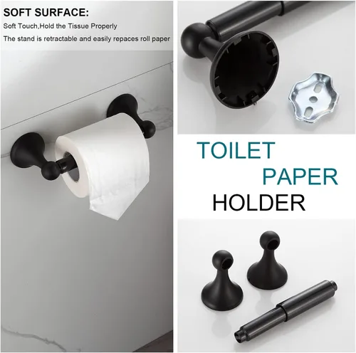 Miniatura 6 de BGL Juego de accesorios de baño, barra de toalla extensible ajustable negro mate, juego de 4 piezas de accesorios de baño, juego de accesorios