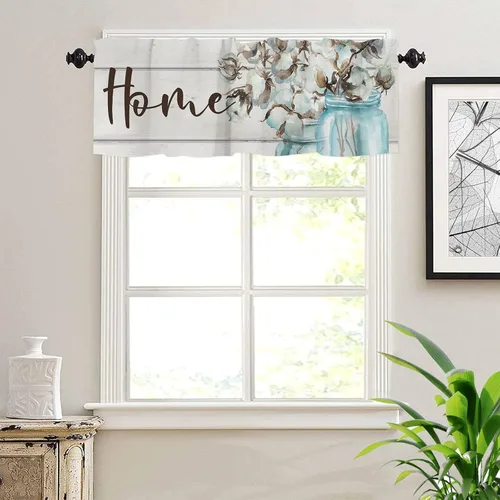 Miniatura 25 de Cortinas Cenefa Verde Salvia Floral Cocina con Bolsillo para Barra Paneles Cortos Acuarela Hojas de Eucalipto Retro Tratamiento de Ventana Cortinas