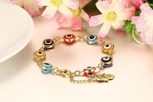 Miniatura 2 de Blowin Pulsera de acero inoxidable multicolor contra el mal de ojo pulsera de mano de Fátima Hamsa pulseras con encanto, Acero inoxidable