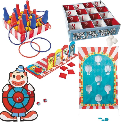 Fun Express Kit de juego de carnaval, juegos de fiesta de 53 piezas para actividades de cumpleaños de niños, lanzamiento de anillo, lanzamiento de