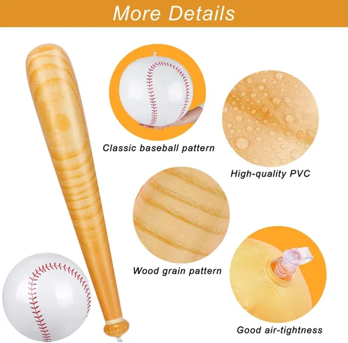 Miniatura 3 de durony Juego de béisbol inflable de 5 piezas, incluye 2 piezas de bate de béisbol de 31.5 pulgadas, 3 piezas de 5.5 pulgadas, playa, béisbol