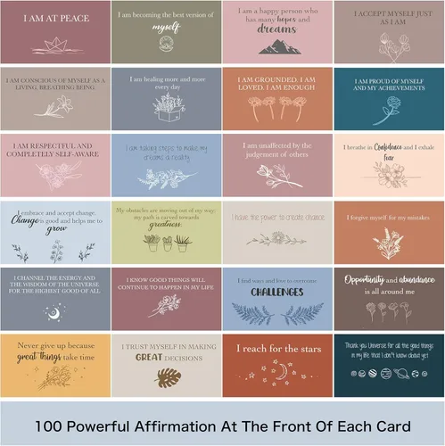 Miniatura 4 de 100 tarjetas de afirmación para mujeres y hombres con más de 150 preguntas que invitan a la reflexión, tarjetas de afirmación únicas para aliviar