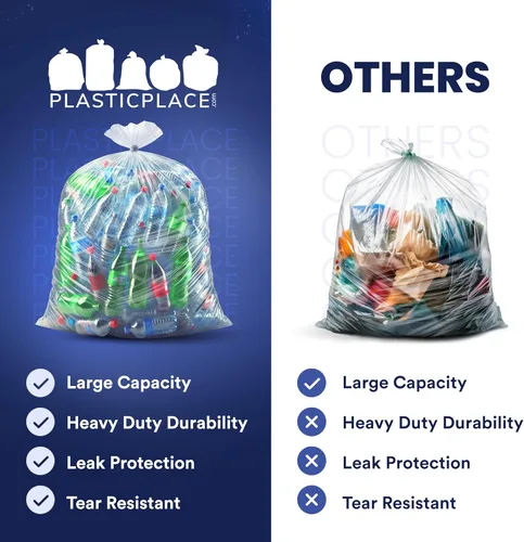 Miniatura 6 de Plasticplace - Bolsas de basura resistentes de 55-60 galones, revestimientos transparentes para contenedores de basura (38 x 58 pulgadas) - Bolsas
