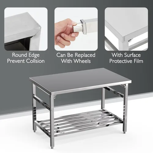 Miniatura 5 de GlowSol Mesa de preparación de acero inoxidable de 48 x 24 pulgadas, mesa plegable de trabajo de acero inoxidable resistente comercial NSF