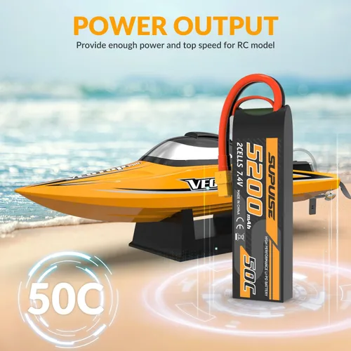 Miniatura 2 de SUPULSE Batería Lipo de 7.4 V 2S 5200mAh 50C RC Batería con enchufe XT60 para avión RC Barco RC Truck RC (2 paquetes)