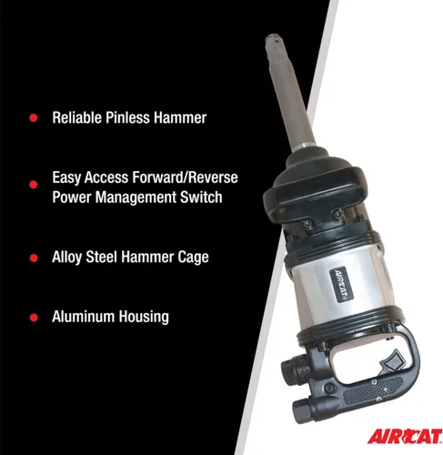 Miniatura 4 de AIRCAT Pneumatic Tools 1994 - Llave de impacto recta de 1 pulgada con yunque extendido de 8 pulgadas, 2,500 ft-lbs