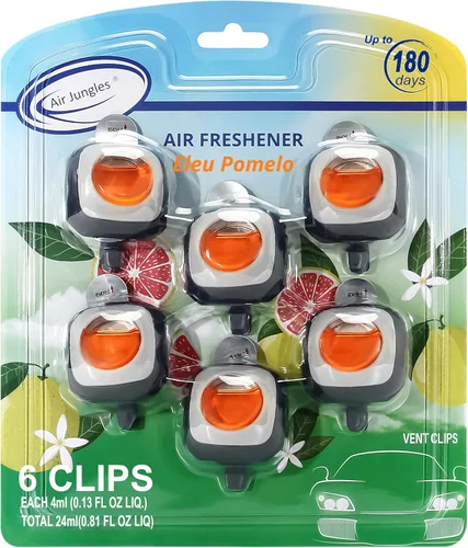Miniatura 13 de Air Jungles Ambientador de coche con aroma a melocotón miel, 6 clips de ventilación, 0.16 onzas líquidas cada uno, ambientador de larga duración