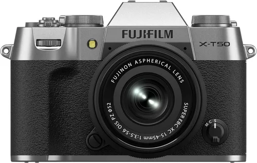 Fujifilm X-T50, cámara digital sin espejo, XC15-45mmF3.5-5.6 OIS PZ Kit de lente - plateada Plateado