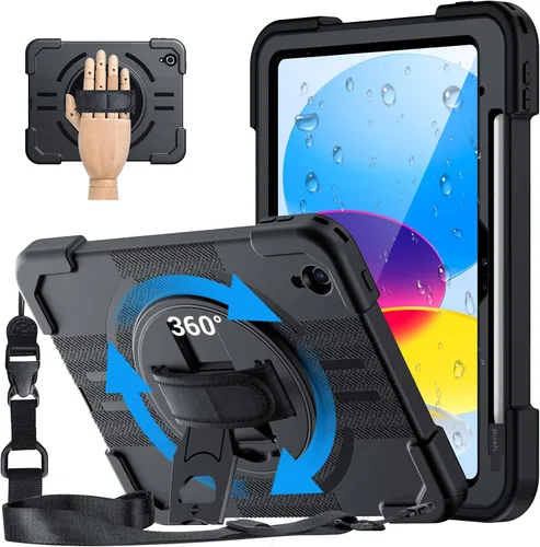 Miniatura 12 de Funda para iPad de 9ª generación de 10.2 pulgadas, grado militar, a prueba de caídas IP68, impermeable, con protector de pantalla, soporte y correa