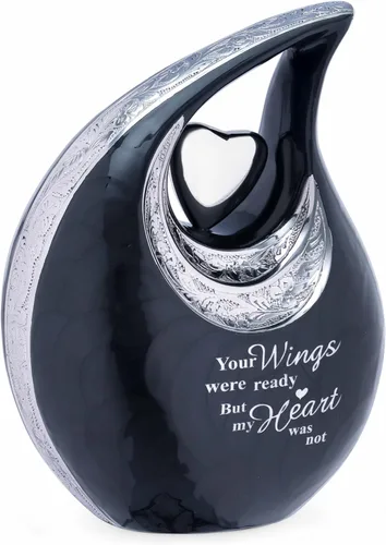 Miniatura 7 de Gran urna de lágrima negra con corazón plateado para cenizas humanas masculinas - Urnas para hombres y mujeres adultos - Urnas de cremación