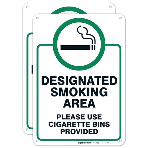 Miniatura 14 de Letrero designado para zona de fumar, letrero con texto en inglés "Please Use Cigarrette Bins Sign", 10 x 14 pulgadas, libre de óxido, aluminio 040