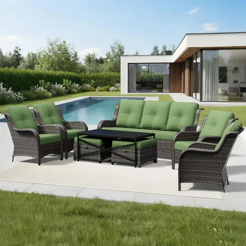 Miniatura 180 de Joyside Juego de sillas de mimbre para patio, juego de 3 piezas de mimbre para exteriores con 2 sillas reposabrazos y 1 mesa auxiliar para terraza