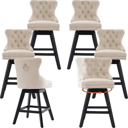 Miniatura 13 de Juego de 2 taburetes de bar giratorios modernos, taburetes de bar de 26.6 pulgadas de altura de mostrador beige con respaldo para isla de cocina