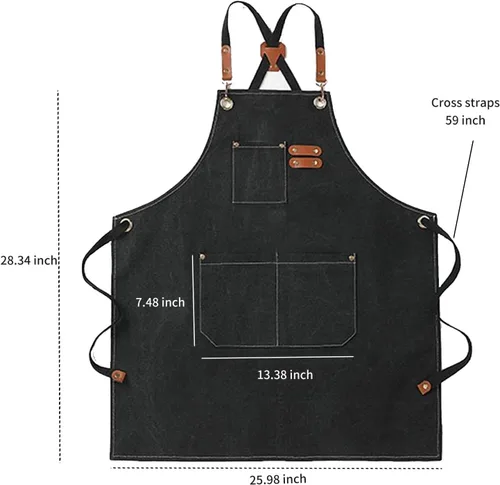 Miniatura 7 de Delantal de cocina de lona con parte trasera cruzada, impermeable, repelente al aceite, delantal de jardinería resistente con tamaño grande