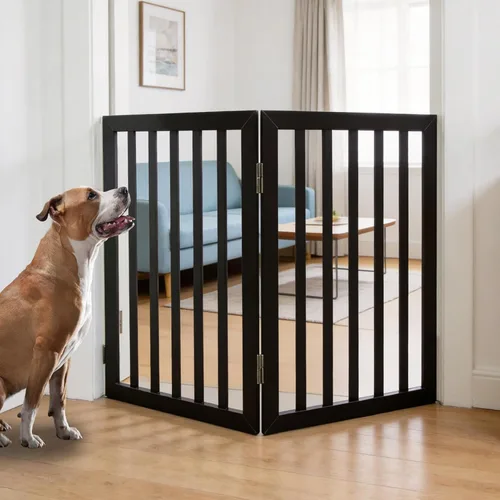 Miniatura 17 de Puerta para perros para interiores, valla independiente para perros, para la casa, puertas, pasillos o escaleras, puerta para mascotas plegable