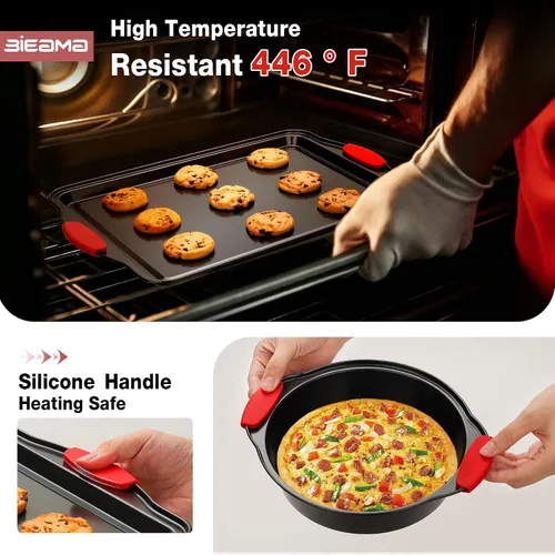Miniatura 4 de BIEAMA - Juego de sartenes antiadherentes para hornear de 13 piezas Bandeja apilable de acero al carbono sin BPA, bandeja para galletas, pasteles