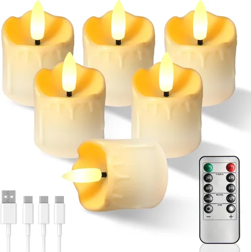 Miniatura 10 de Velas de té recargables sin llama con temporizador remoto, 1.5 x 2.2 pulgadas, velas votivas eléctricas falsas parpadeantes para aniversario, boda