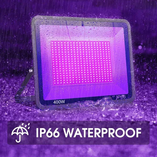 Miniatura 4 de XYCN Paquete de 4 Luces de Inundación LED Negras de 400W, 395nm a 405nm UV Luz de Inundación Exterior Luz Negra de Alta Potencia con Enchufe, IP66