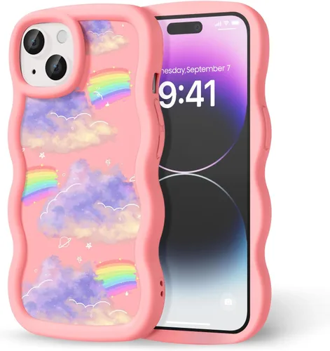 Miniatura 96 de Compatible con iPhone SE/8/7 Funda para Mujeres y Niñas, Marco Ondulado Rizado con Patrón Lindo, Estética Delgada Suave Silicona TPU Parachoques