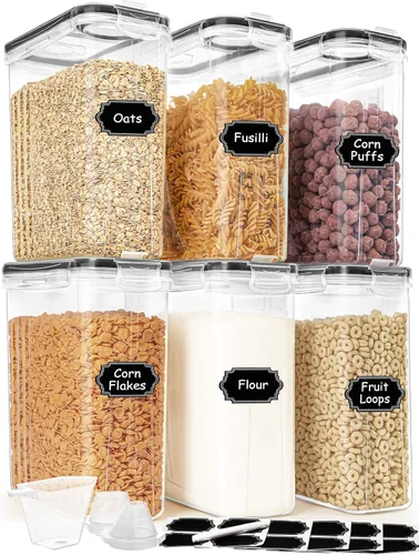 Miniatura 8 de Juego de recipientes para cereales (4 litros/135.2 onzas), 8 recipientes herméticos de almacenamiento de alimentos con tapas, dispensadores