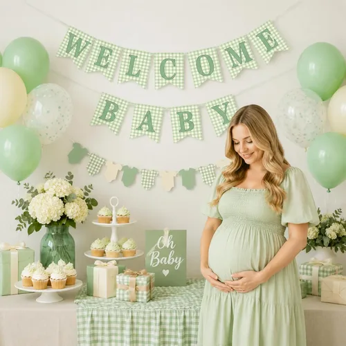 Miniatura 4 de Cartel de baby shower para niña, 2 piezas preencordadas rosa de bienvenida para bebé niña y pancarta de tela para el cuerpo para decoración