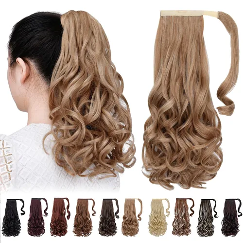 Miniatura 53 de Extensiones de cabello para cola de caballo, extensión de cola de caballo roja de 16 pulgadas, corta, ondulada, rizada, envolvente, cola de caballo