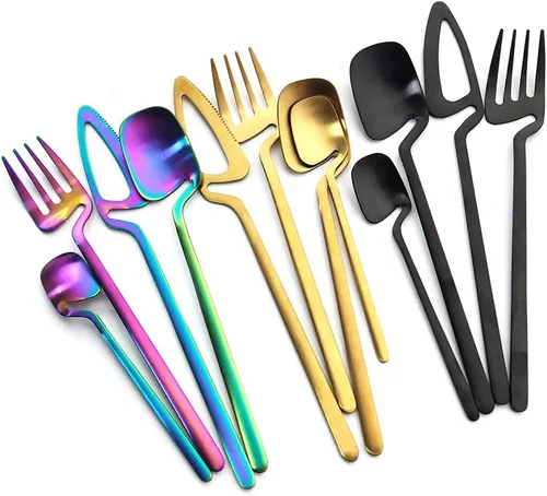Miniatura 6 de Juego de cubiertos de 24 piezas con utensilios de cocina para servir, servicio para 6, utensilios de acero inoxidable 304, cuchillo, A-Negro
