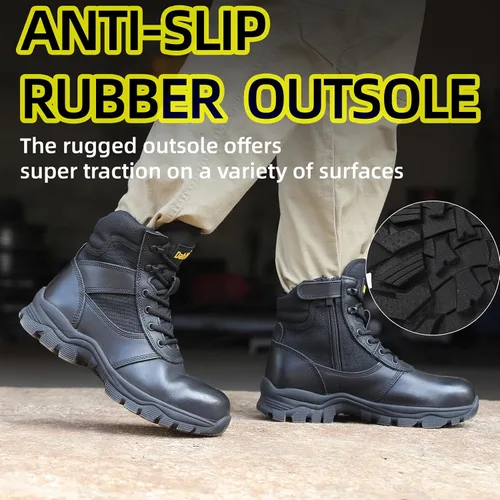 Miniatura 8 de DahWe Men's Tactical Boots with Steel Toe Side Zipper 6 inch Lightweight Comfortable for Military Combat Hiking Logger Riding Motorcycle Law