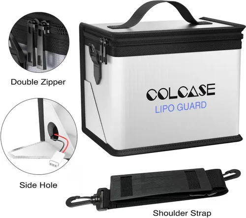 Miniatura 4 de Bolsa de seguridad ignífuga antiexplosión Colcase para batería Lipo, almacenamiento y carga, gran espacio, altamente resistente, bolsa doble cierre