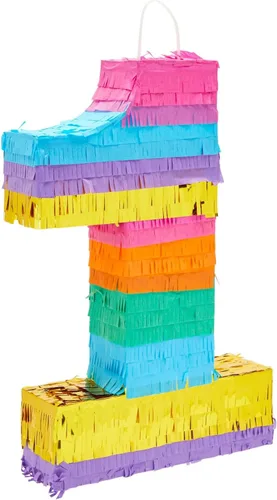 BLUE PANDA Piñata de primer cumpleaños, 16.5 x 11 x 3 pulgadas, papel corrugado multicolor, piñata arcoíris para decoraciones de primer cumpleaños,