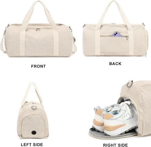 Miniatura 4 de Bolsa de lona para gimnasio, deportes, mujeres y niñas, bolsa de viaje de entrenamiento para fin de semana con compartimento para zapatos y bolsillo