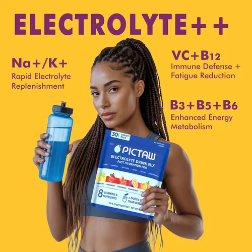 Miniatura 3 de Paquetes de 30 paquetes de electrolitos en polvo, paquete variado de paquetes de hidratación, bajo contenido de azúcar, mezcla de electrolitos