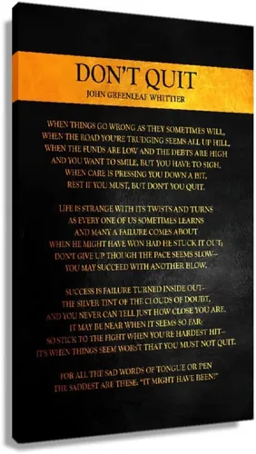 Arte de pared en lienzo enmarcado con poema Don't Quit, póster motivacional, imágenes inspiracionales para sala de estar, regalo de poesía enmarcado