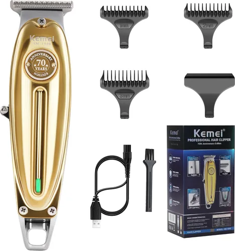 KEMEI Cortadora profesional de barba y cabello para hombres, recortadora inalámbrica con hoja en T, cortadora eléctrica para peluqueros y