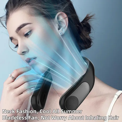 Miniatura 7 de Ventilador de cuello portátil, ventilador personal sin aspas, pantalla LED, 4 velocidades, recargable por USB de 6000 mAh, viento de enfriamiento