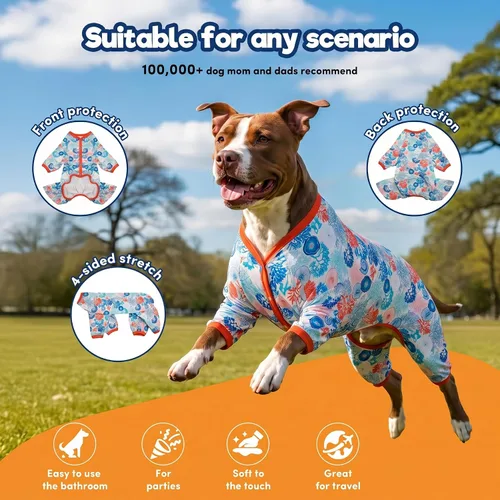 Miniatura 3 de LovinPet Conjunto de pijama, camiseta interior para abrigos de perro, tela suave y ligera, estampado de árboles de coral y conchas, camisa de Azul