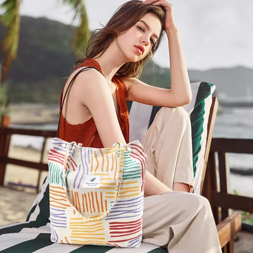 Miniatura 207 de Ayieyill - Bolsa de pana para mujer y niña, con correa de lona para colgar al hombro, bolsa con bolsillo