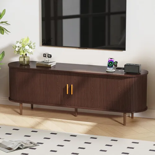 Miniatura 26 de DHH Soporte de TV moderno de mediados de siglo de 55 pulgadas con toma de corriente para televisores de hasta 60 pulgadas, centro de entretenimiento