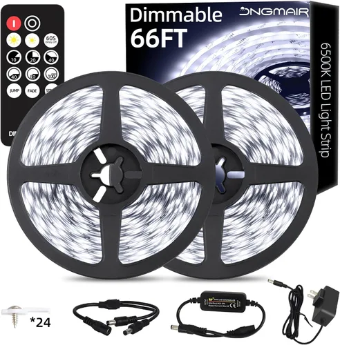 Miniatura 11 de Tira de luces LED de 20 pies con control remoto, 3000 K luces de cinta cálida y regulable, 12 V, 360 LED, 2835 luces adhesivas fuertes para armario