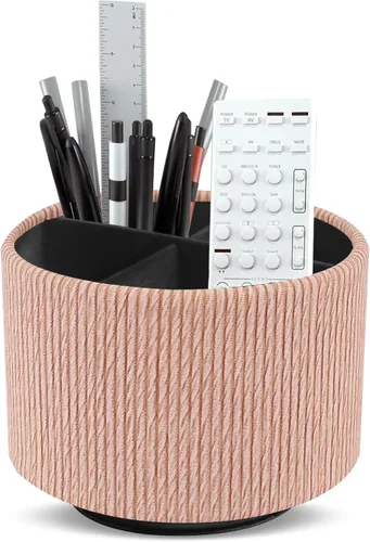 Miniatura 63 de Organizador Redondo de Cuero para Suministros de Arte, Soporte para Control Remoto, Rotación de 360 Grados, Soporte Multifuncional para Lápices