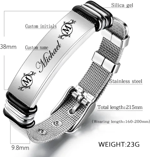 Miniatura 3 de Regalos para hombres, pulseras personalizadas para hombres con pulsera de fotos, texto grabado, acero inoxidable, pulseras de identificación
