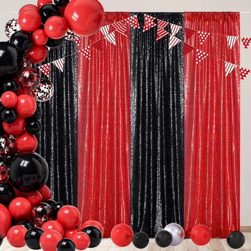 Miniatura 2 de Poise3EHome Cortinas de fondo de lentejuelas negras, 2 paneles de 2 x 8 pies con purpurina para cabina de fotos para Halloween, cumpleaños, Negro