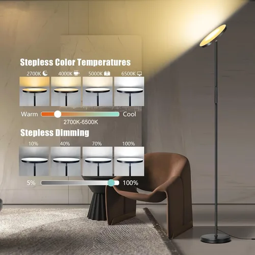 Miniatura 3 de Lámpara de pie, mejorada, 40 W, 4000 lúmenes, súper brillante, lámpara de pie LED para sala de estar, temperatura de color regulable continua 40W