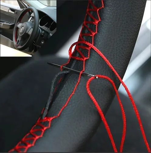 Miniatura 11 de AUTOXBERT Funda de volante de 38 cm/15 pulgadas de piel con costura, funda de volante transpirable y antideslizante para Nissan Qashqai Toyota Camry