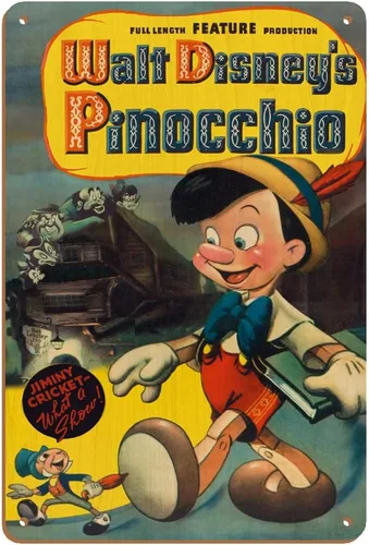 Miniatura 5 de Disney's Pinocho - Cartel de metal vintage con Jiminy Cricket - Cartel de metal vintage c.1940-8 x 12 pulgadas