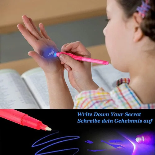 Miniatura 6 de Bolígrafo de tinta invisible, 14 bolígrafos espías, bolígrafo de tinta invisible que desaparece con luz ultravioleta, entretenimiento divertido